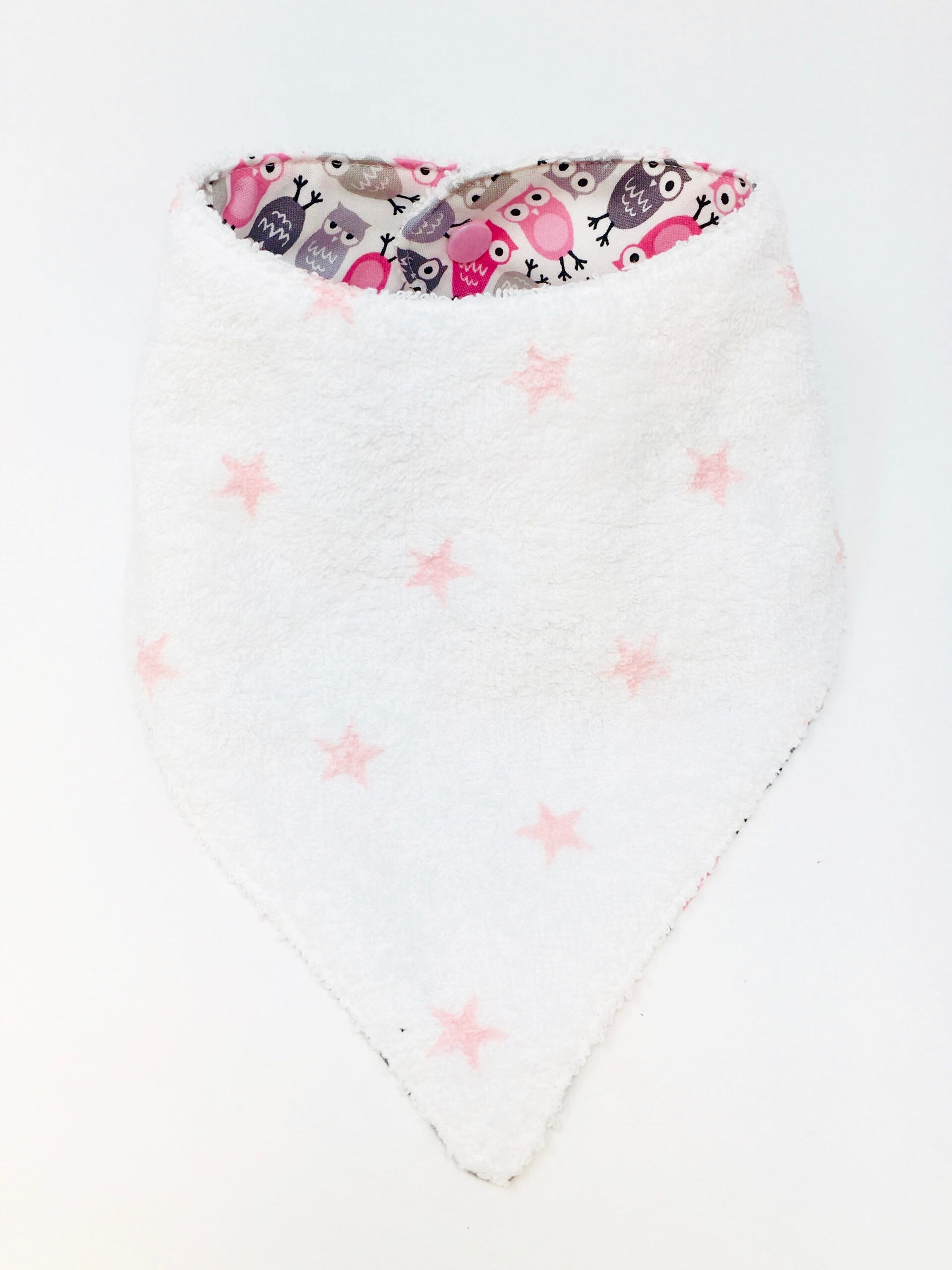 Bandana double face neonato fantasia gufetti rosa - EliKrea